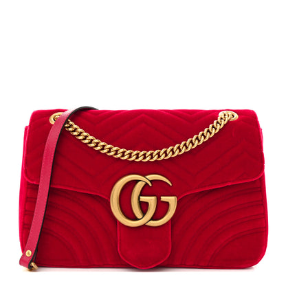 Gucci Velvet Matelasse Medium GG Marmont Shoulder Bag Hibiscus Red 1 of 10
