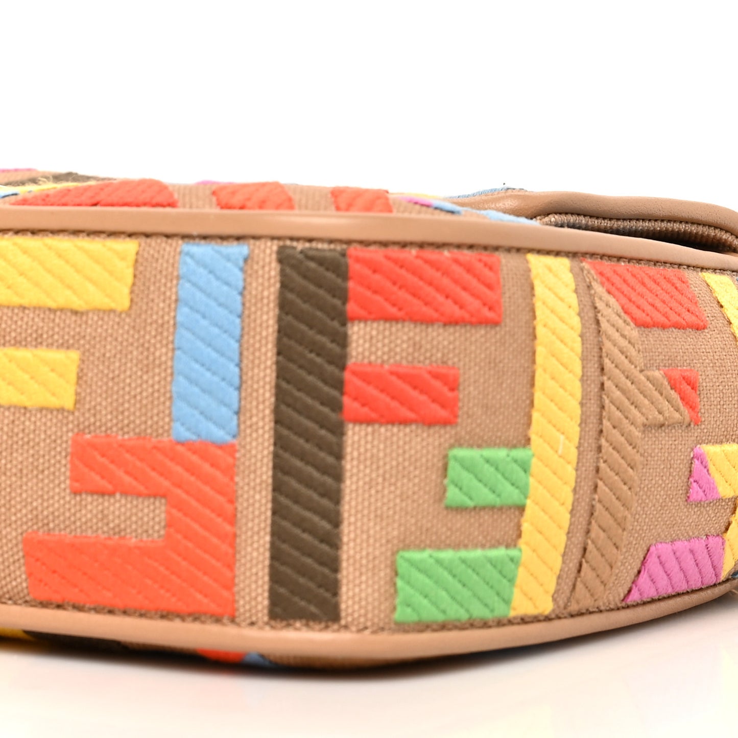 Canvas Vitello King FF Multicolor Embroidered Baguette Multicolor Cuoio