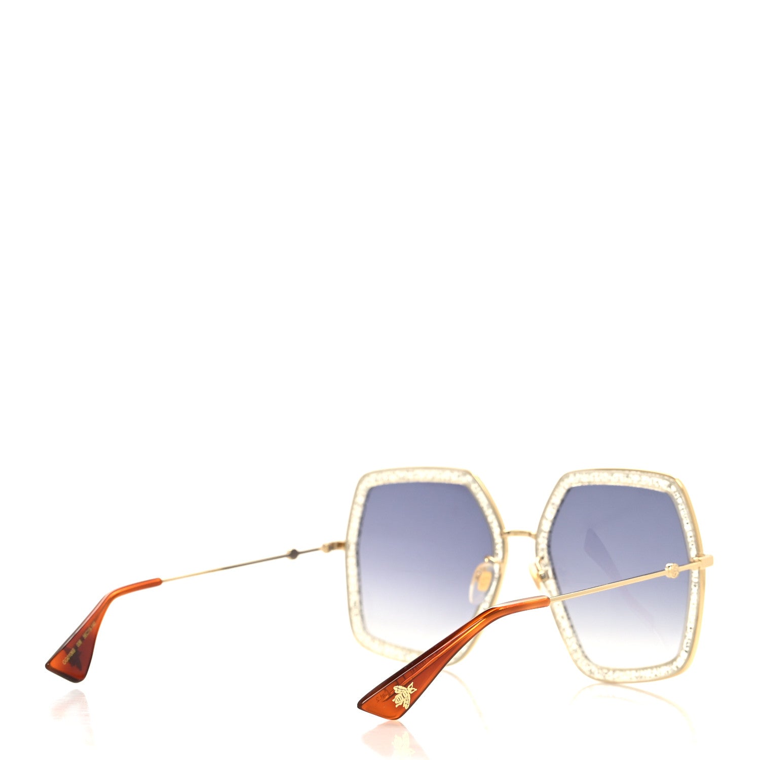 Gucci Glitter Acetate Oversize Square Frame Sunglasses GG0106S Gold 4 of 8