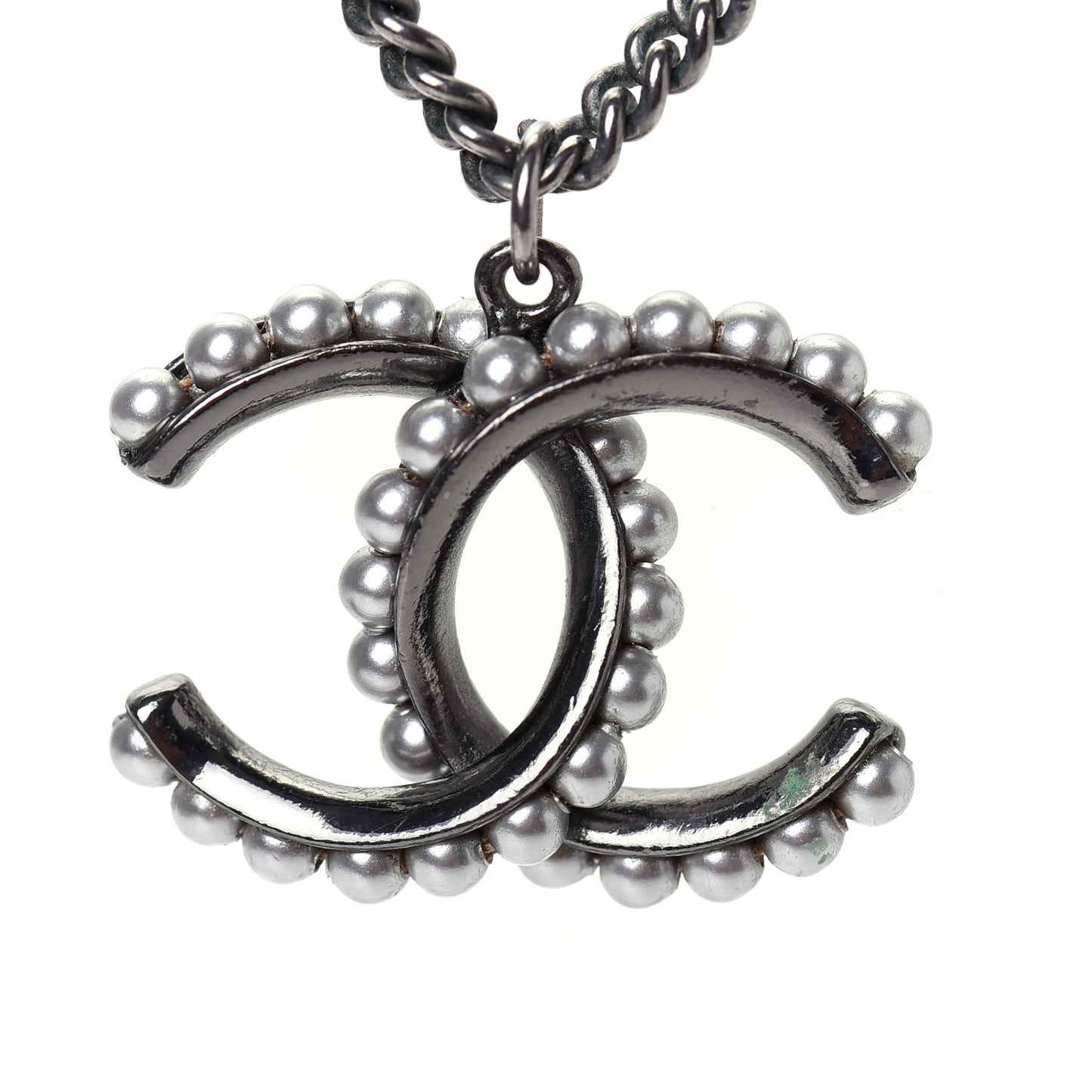 Pearl CC Pendant Necklace Silver