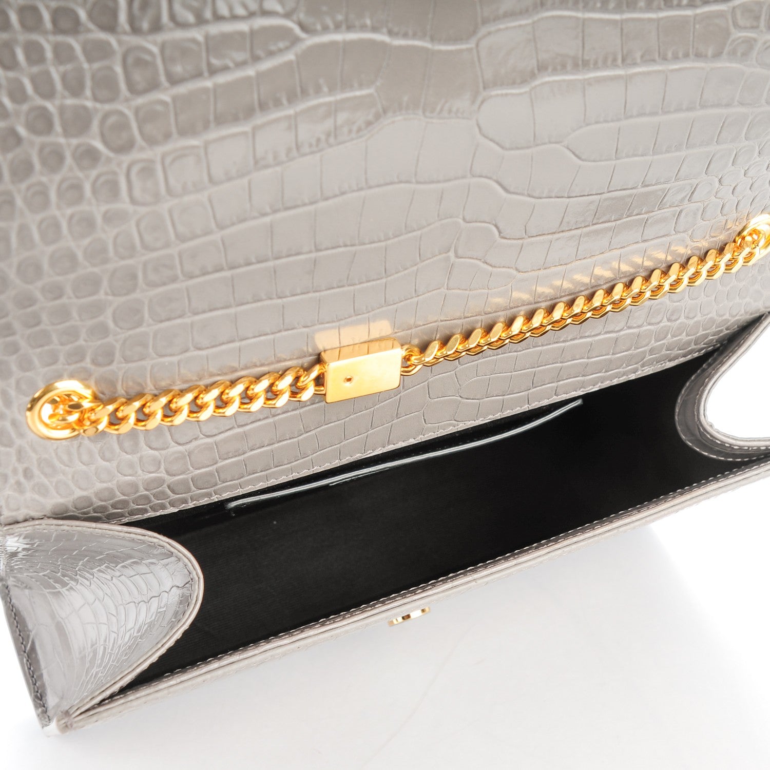 Saint Laurent Calfskin Crocodile Embossed Medium Classic Monogram Kate Tassel Satchel Fog 5 of 7