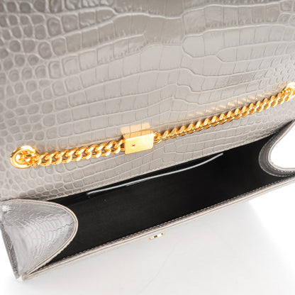 Saint Laurent Calfskin Crocodile Embossed Medium Classic Monogram Kate Tassel Satchel Fog 5 of 7