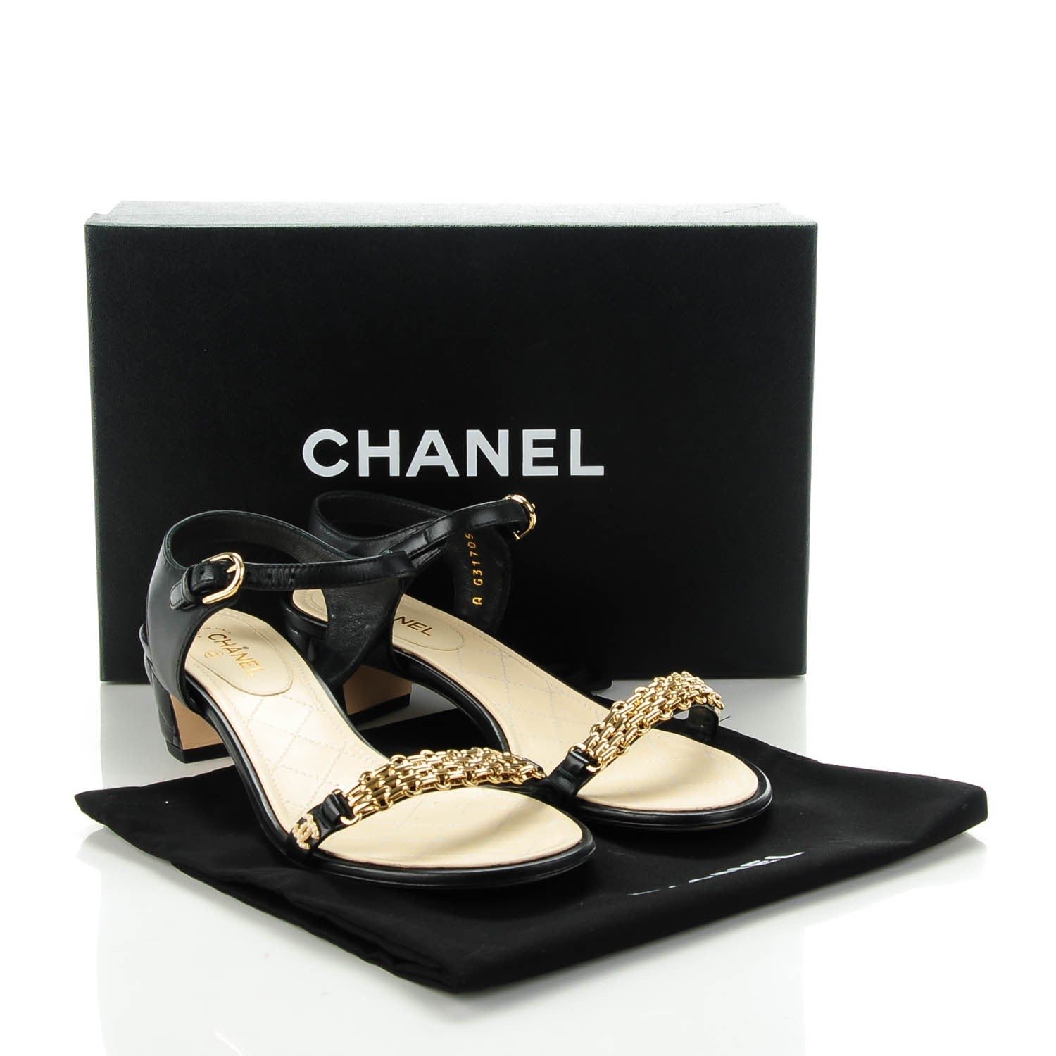 Chanel Lambskin Quilted Reissue Chain Pearl CC Sandals 37 Black 8 of 8