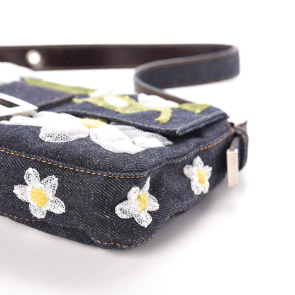 Fendi Denim Flower Applique Baguette Blue 8 of 8