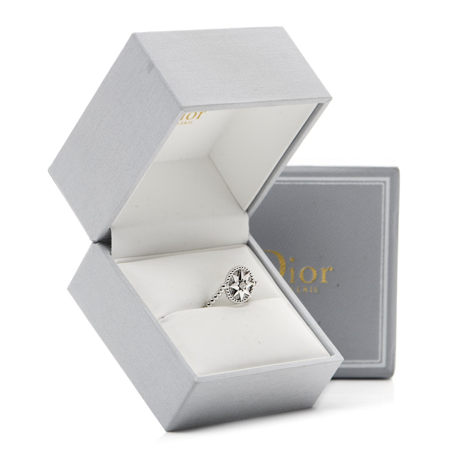 Christian Dior 18K White Gold Diamond Rose Des Vents Pave Ring 51 5.75 7 of 7