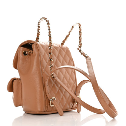Chanel Shiny Caviar Quilted Medium Duma Pockets Drawstring Backpack Dark Beige 3 of 10