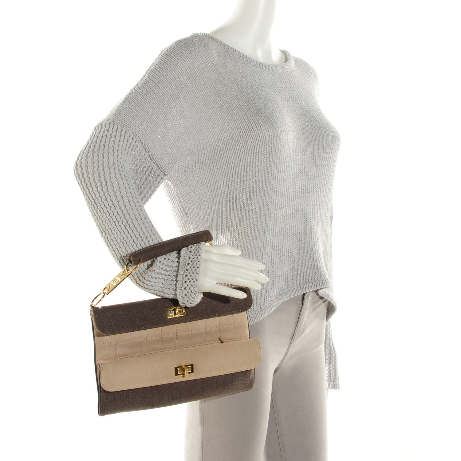 Chanel Canvas Mademoiselle Double Flap Clutch Dark Brown 2 of 7
