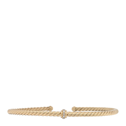 David Yurman 18K Yellow Gold Diamond 3mm Cablespira Single Station Bracelet 1 of 3