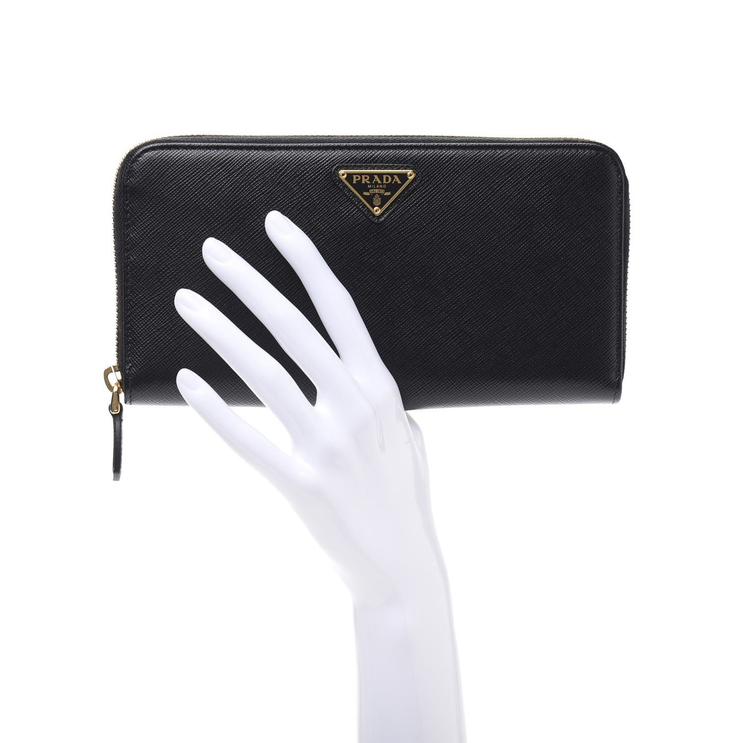 Saffiano Metal Zip Around Wallet Black