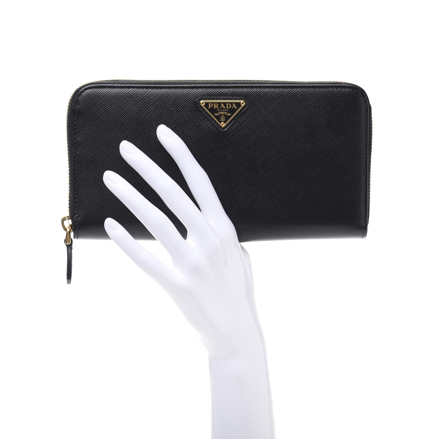 Prada Saffiano Metal Zip Around Wallet Black 2 of 9