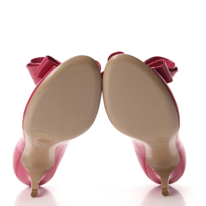 Valentino Garavani Patent Couture Bow Peep Toe Low Heel Pumps 38 Pink 6 of 9