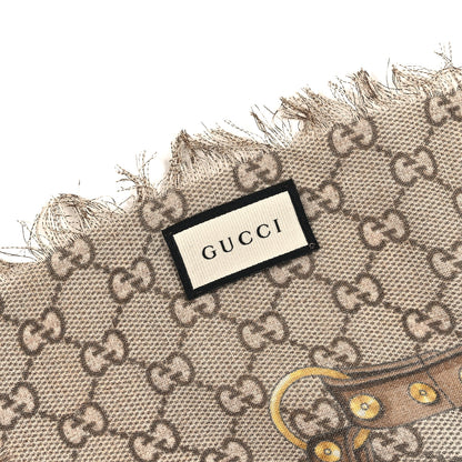 Gucci Wool Jacquard GG Monogram Big Panshie Fringe Shawl  Sapphire Beige 3 of 3