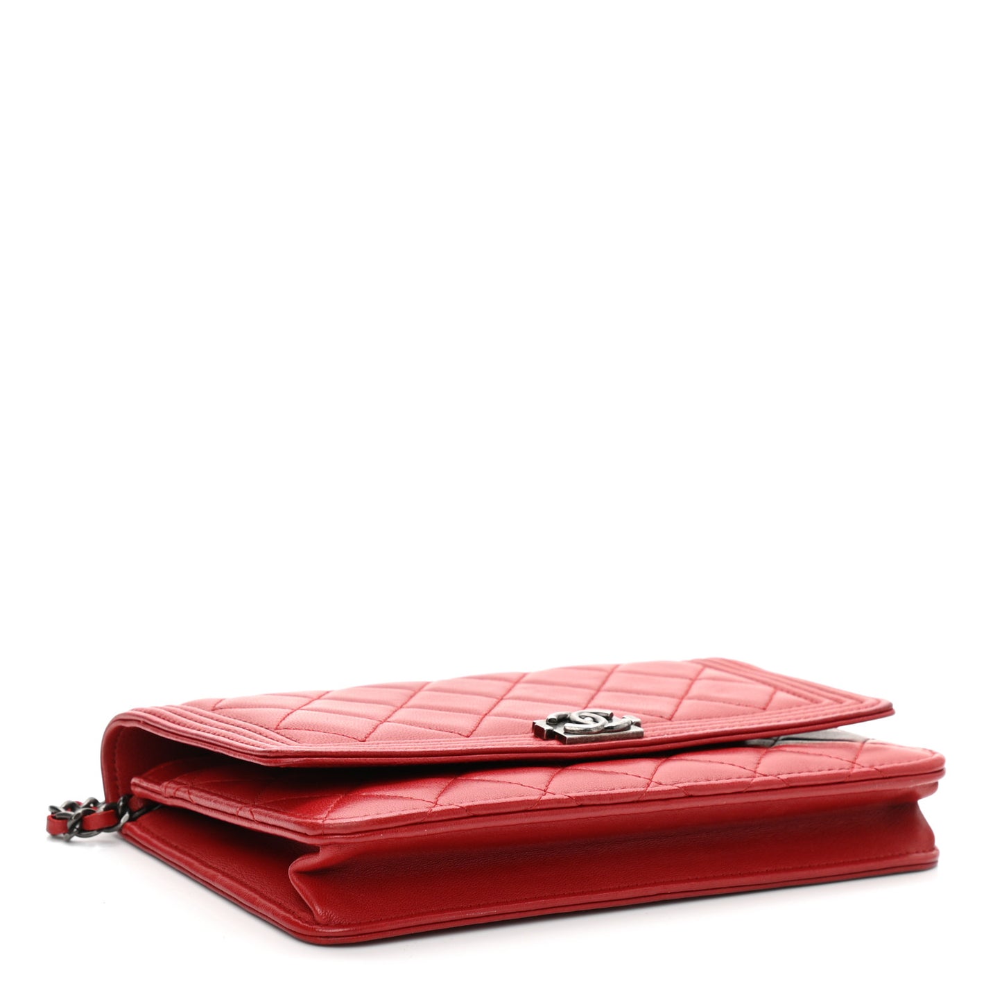 Lambskin Quilted Boy Wallet On Chain WOC Red