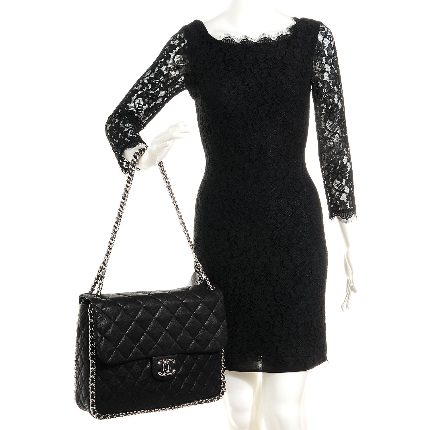 Chanel Washed Lambskin Chain Around Maxi Flap Bag Black 2 of 8