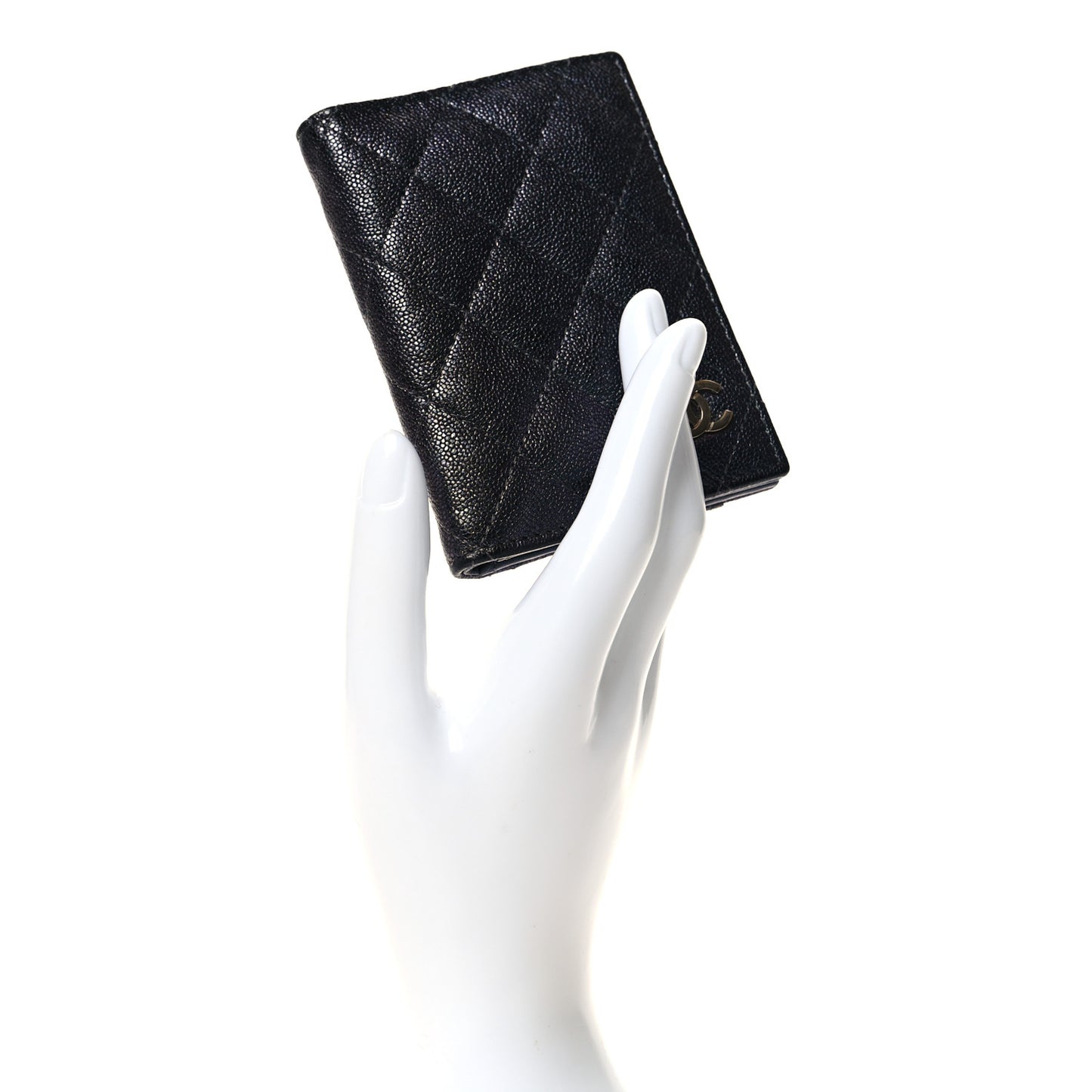 Iridescent Caviar Quilted Card Holder Wallet Black
