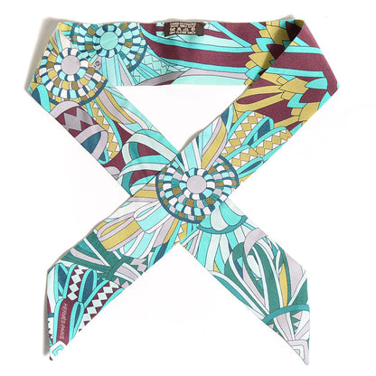 Hermes Silk Les Flots Du Cheval Twilly Turquoise 1 of 6