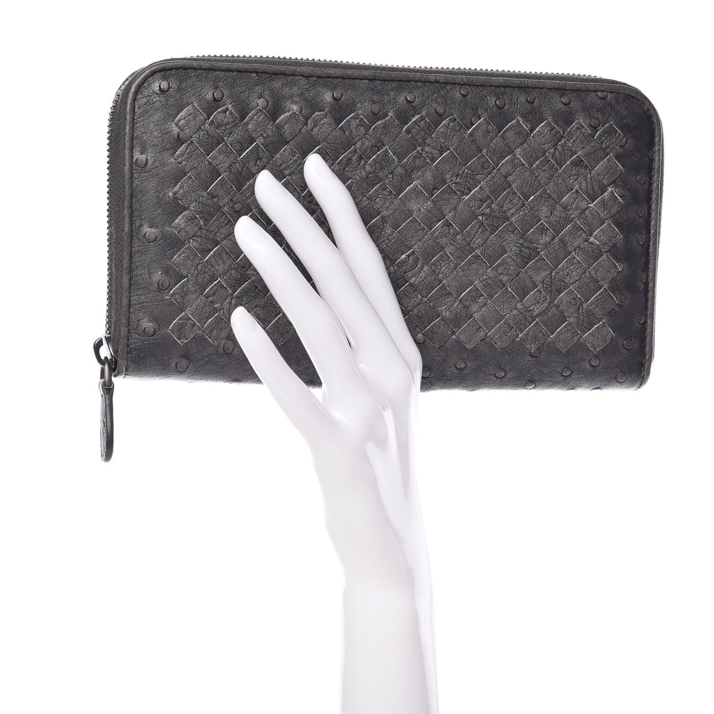 Ostrich Intrecciato Zip Around Wallet Ardoise