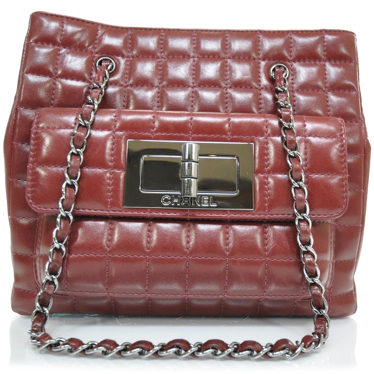 Leather Chocolate Bar Quilted Mademoiselle Lock Shoulder Bag