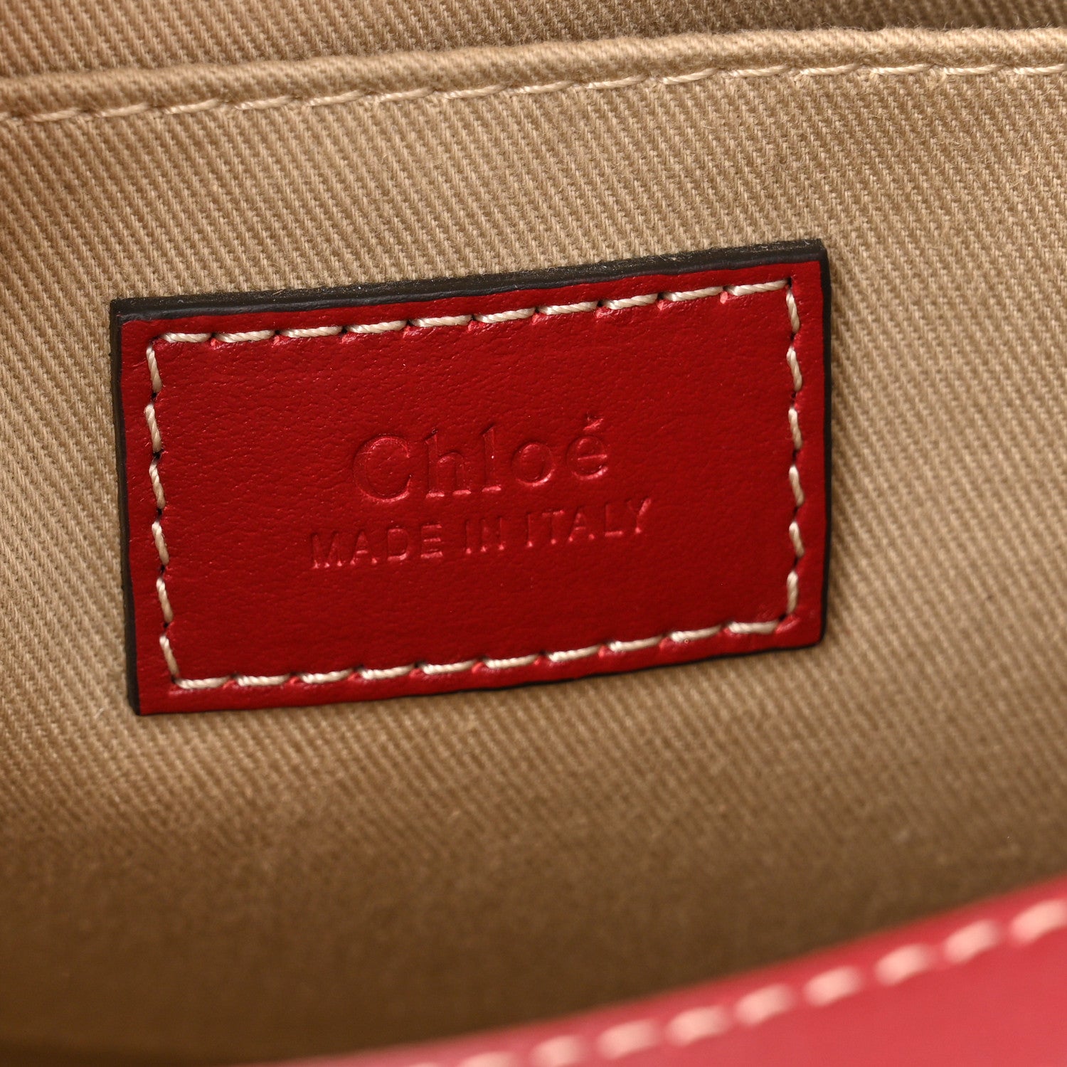 Chloe Cotton Calfskin Small Woody Ribbon Tote With Strap White Smoked Red 6 of 10