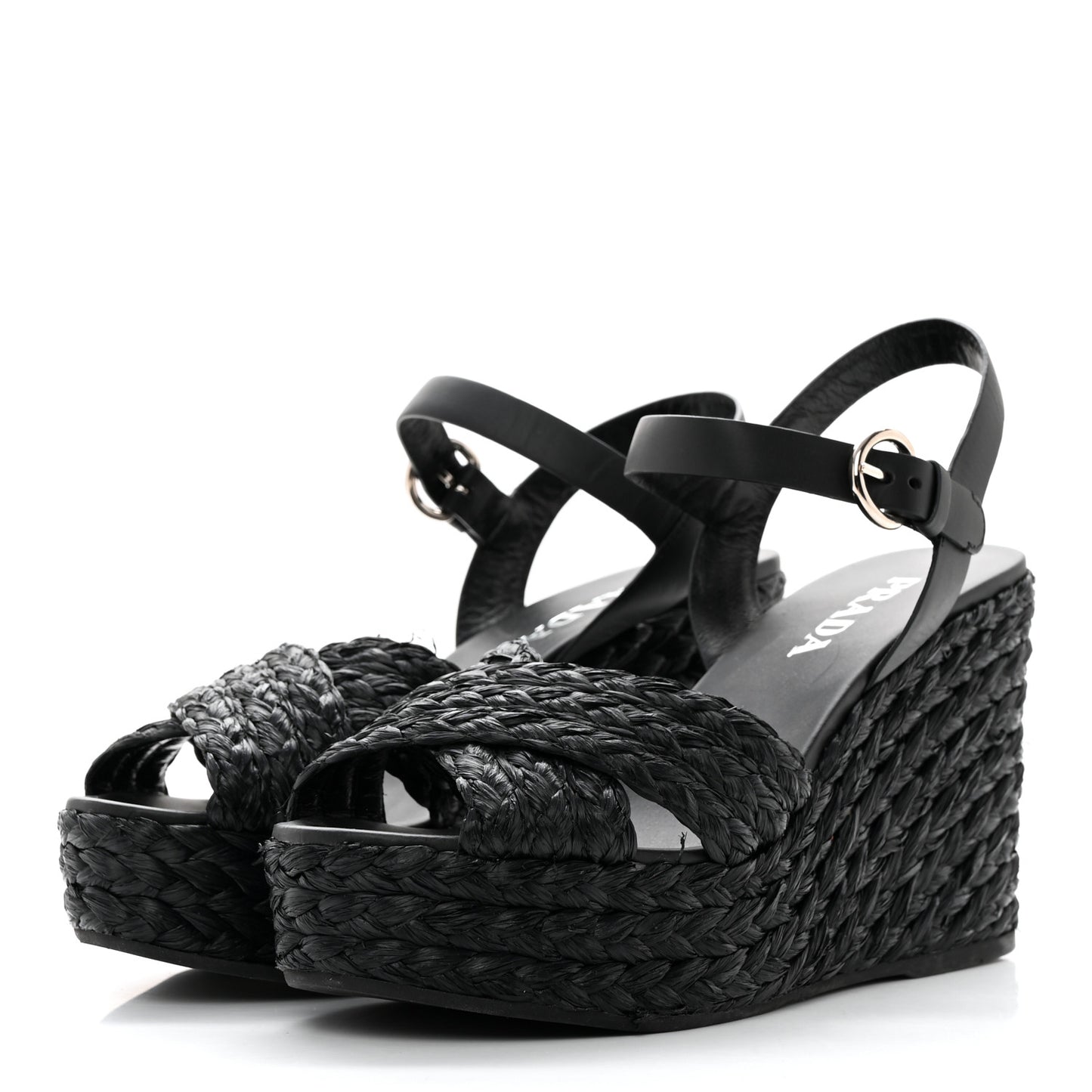 Raffia Crisscross Wedge Sandals 39 Black