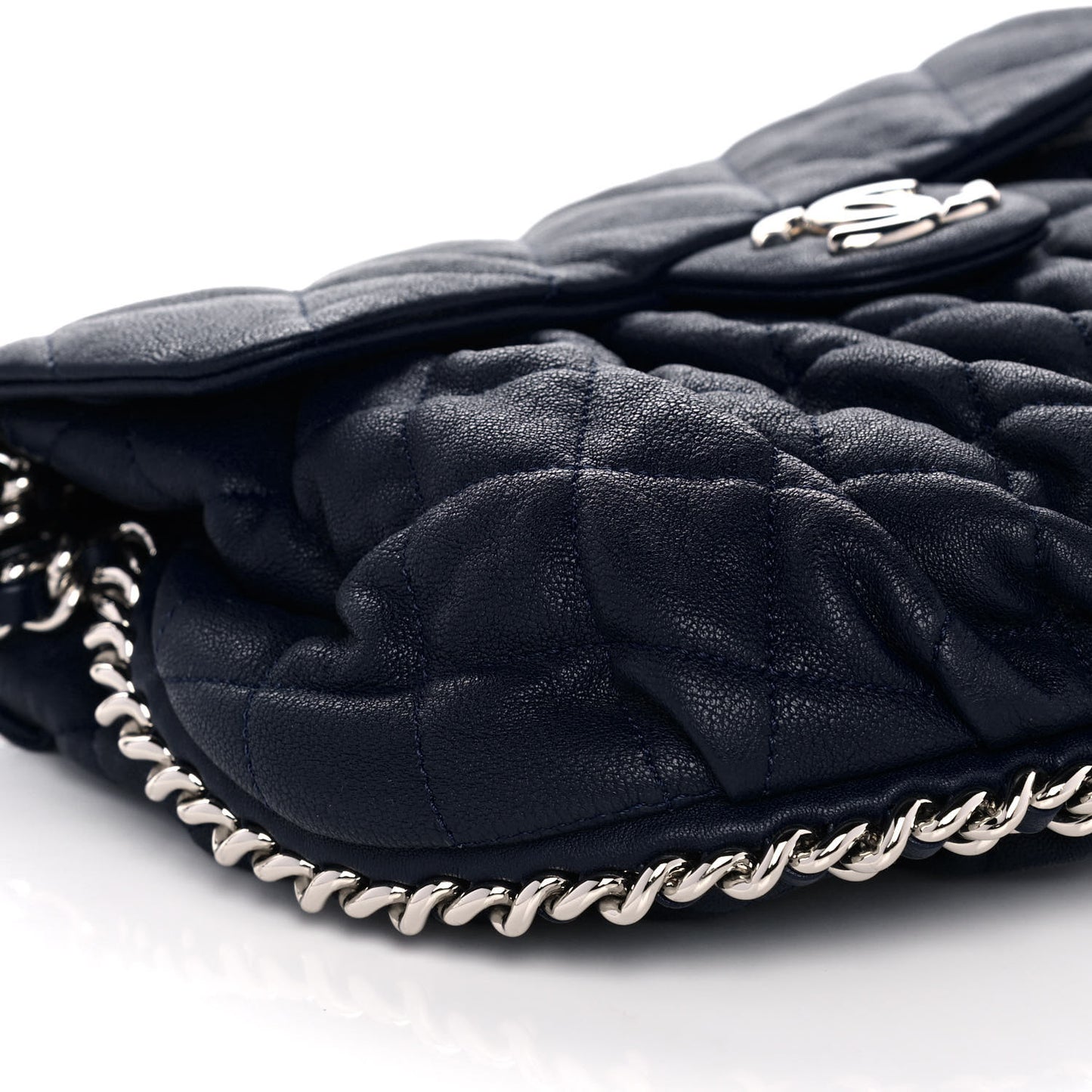 Washed Lambskin Quilted Mini Chain Around Flap Navy