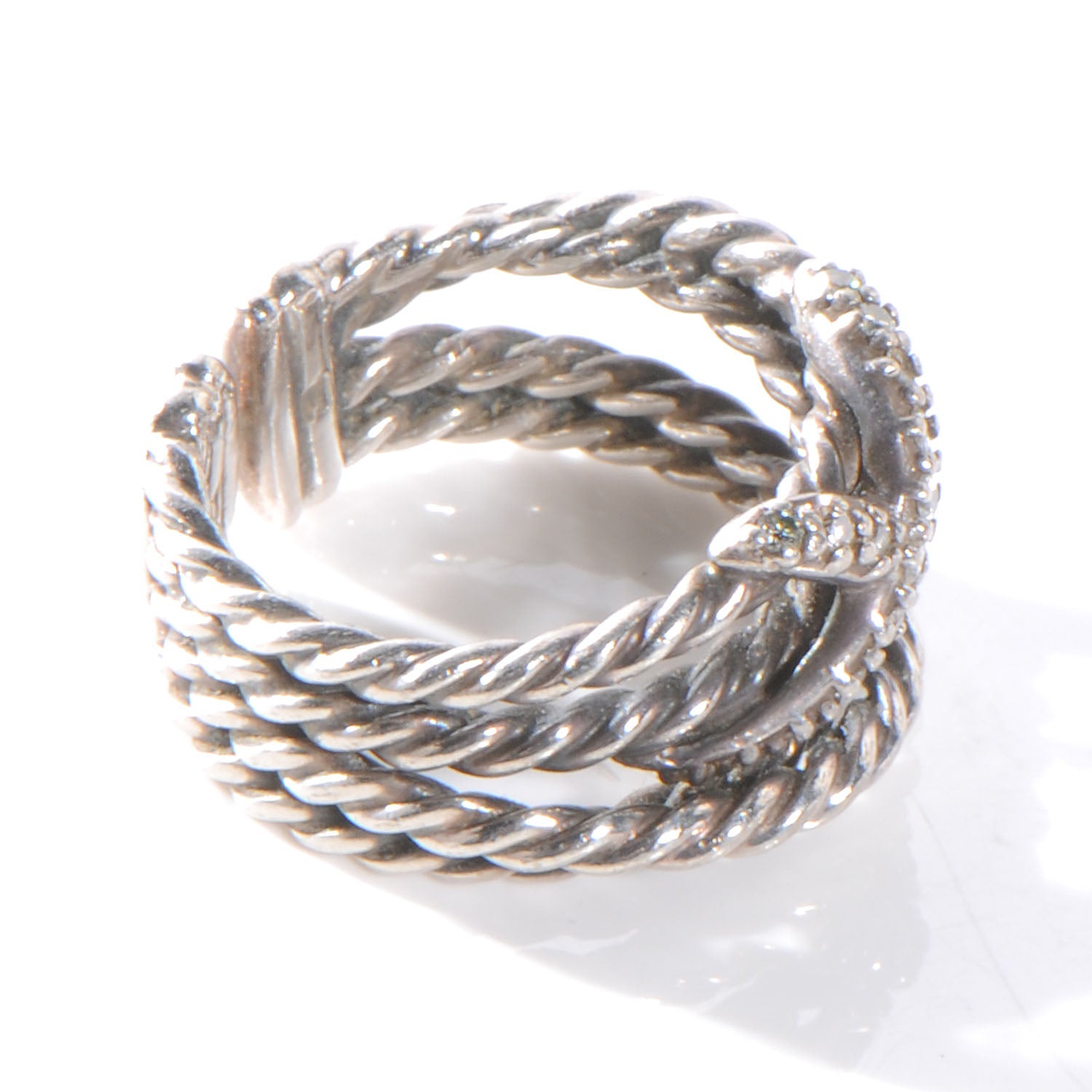 David Yurman Sterling Silver Diamond X Crossover Ring 6 3 of 5