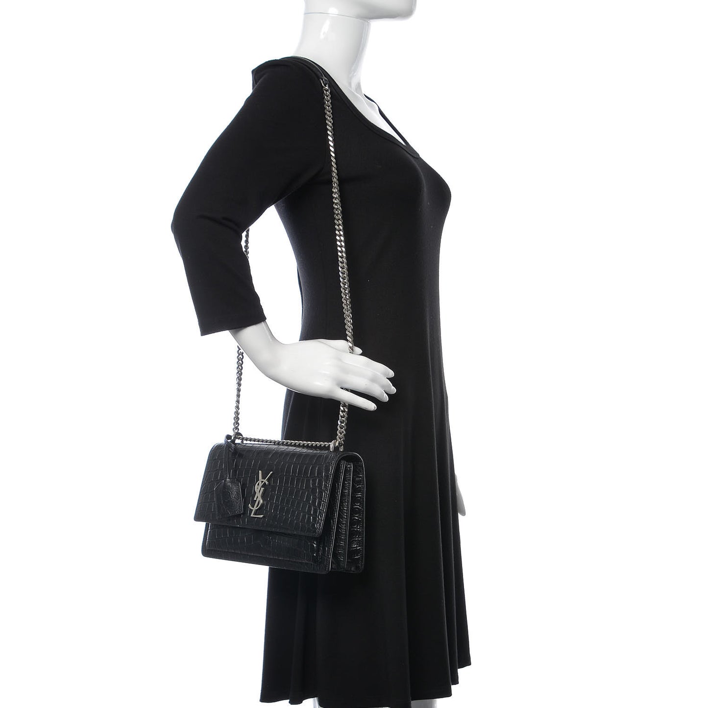 Calfskin Crocodile Embossed Medium Monogram Sunset Black