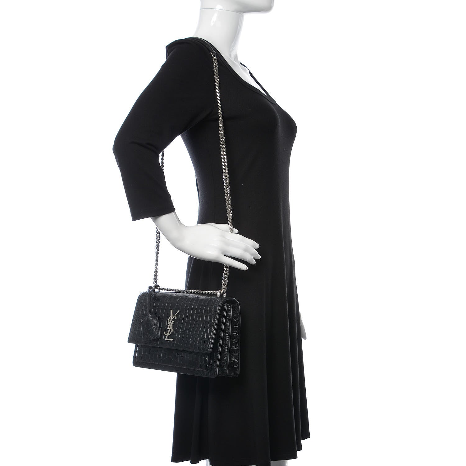 Saint Laurent Calfskin Crocodile Embossed Medium Monogram Sunset Black 2 of 9