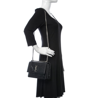 Saint Laurent Calfskin Crocodile Embossed Medium Monogram Sunset Black 2 of 9