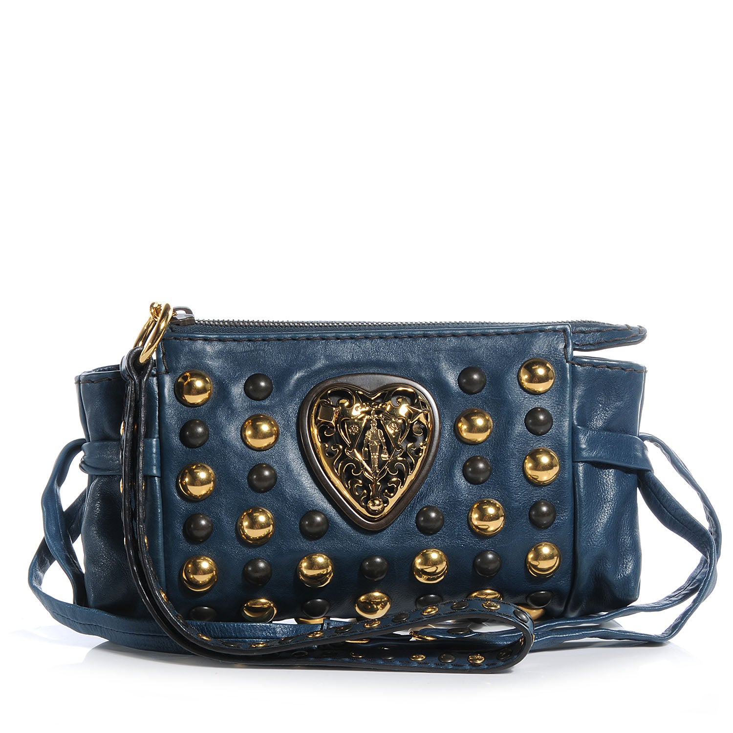 Gucci Leather Studded Babouska Clutch Ocean Blue 1 of 9