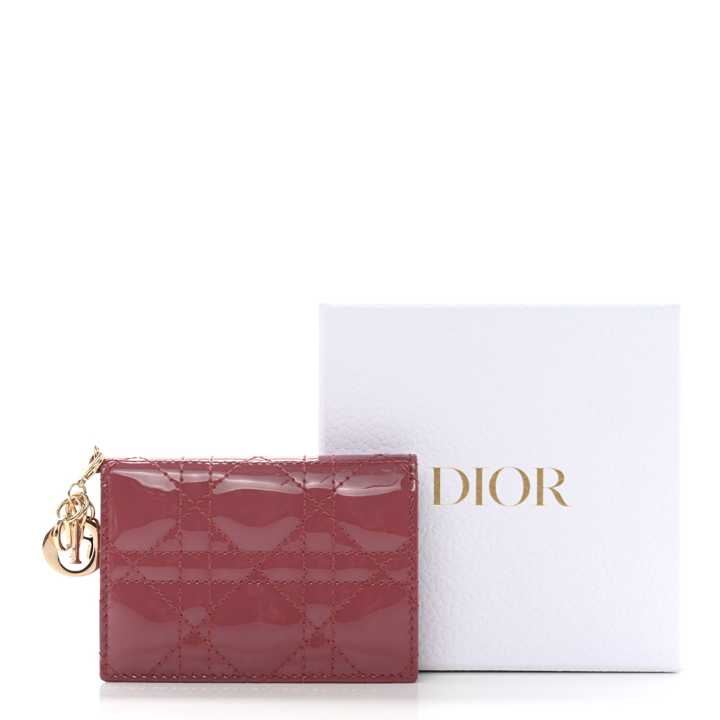 Patent Cannage Small Lady Dior Flap Card Holder Pink