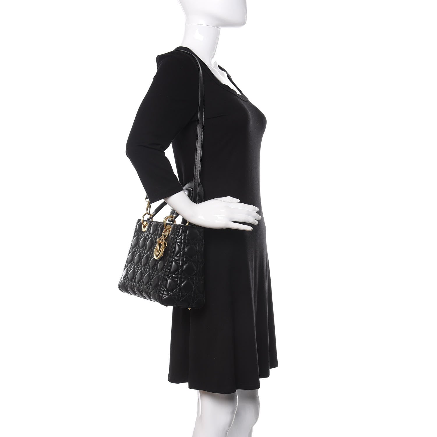 Christian Dior Lambskin Cannage Medium Lady Dior Black 2 of 9
