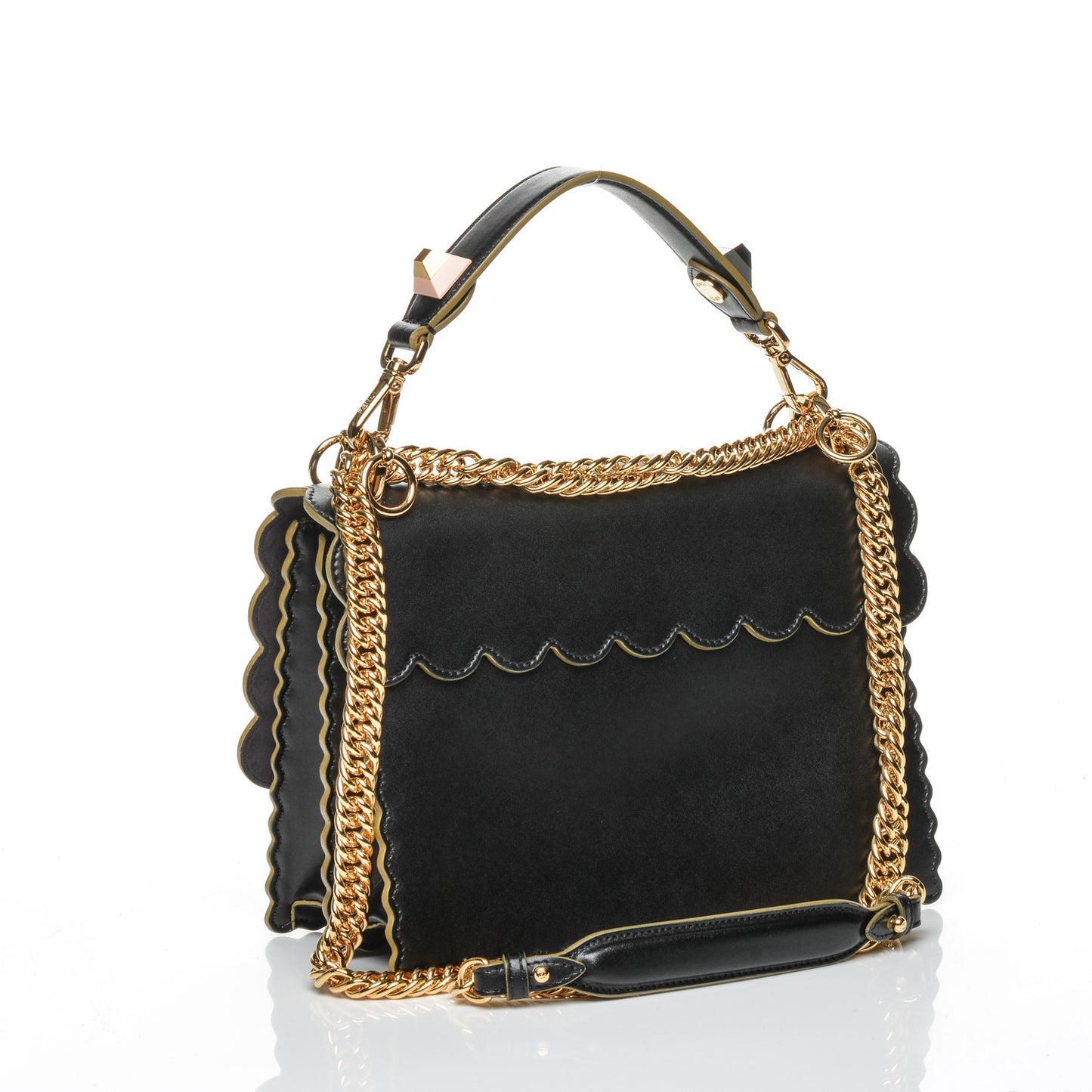 Vitello Liberty Scalloped Studded Kan I Shoulder Bag Black