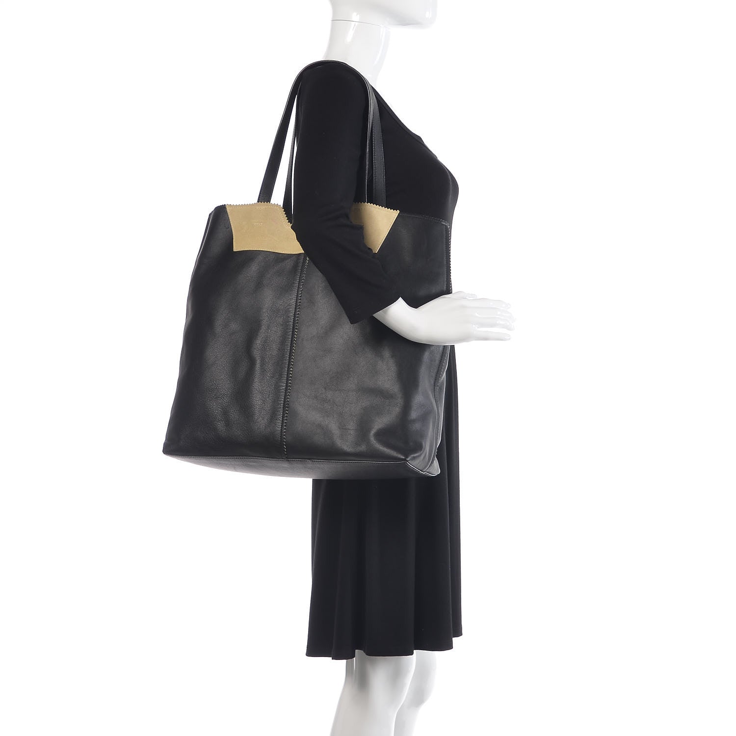 Proenza Schouler Smooth Calfskin Suede Paper Tote Black Beige 2 of 15