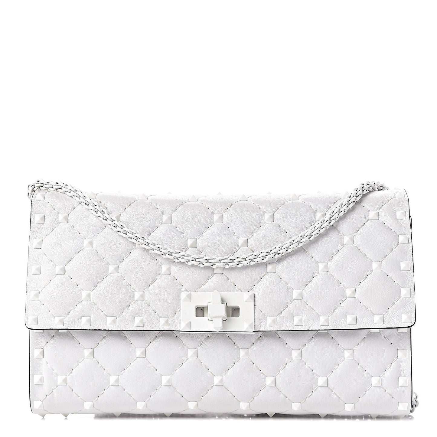 Lambskin Free Rockstud Spike Wallet on Chain Optic White