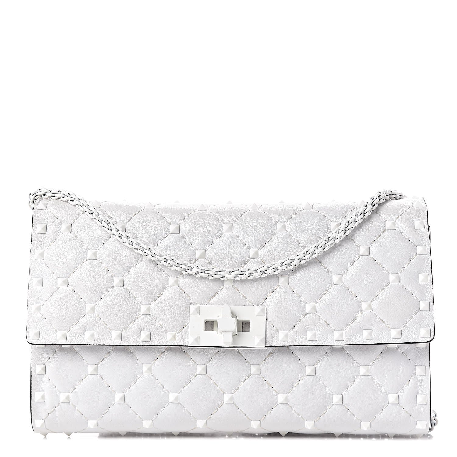 Valentino Garavani Lambskin Free Rockstud Spike Wallet on Chain Optic White 1 of 17
