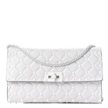 Valentino Garavani Lambskin Free Rockstud Spike Wallet on Chain Optic White 1 of 17