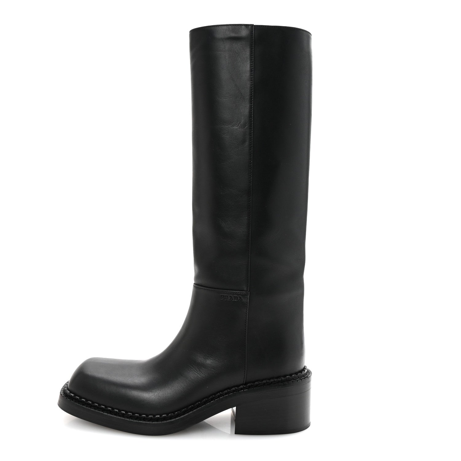 Prada Vitello Lux From The Runway Tall Boots 38 Black 1 of 9