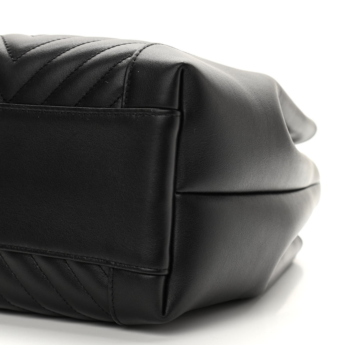 Calfskin Chevron Quilted Small CC Chain Bucket Drawstring Bag Black