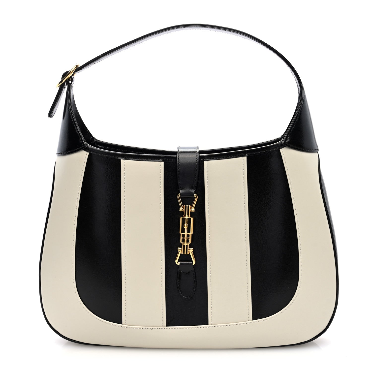 Gucci Boarded Dyana Lux Calfskin Striped Medium Jackie 1961 Hobo Black White 1 of 9