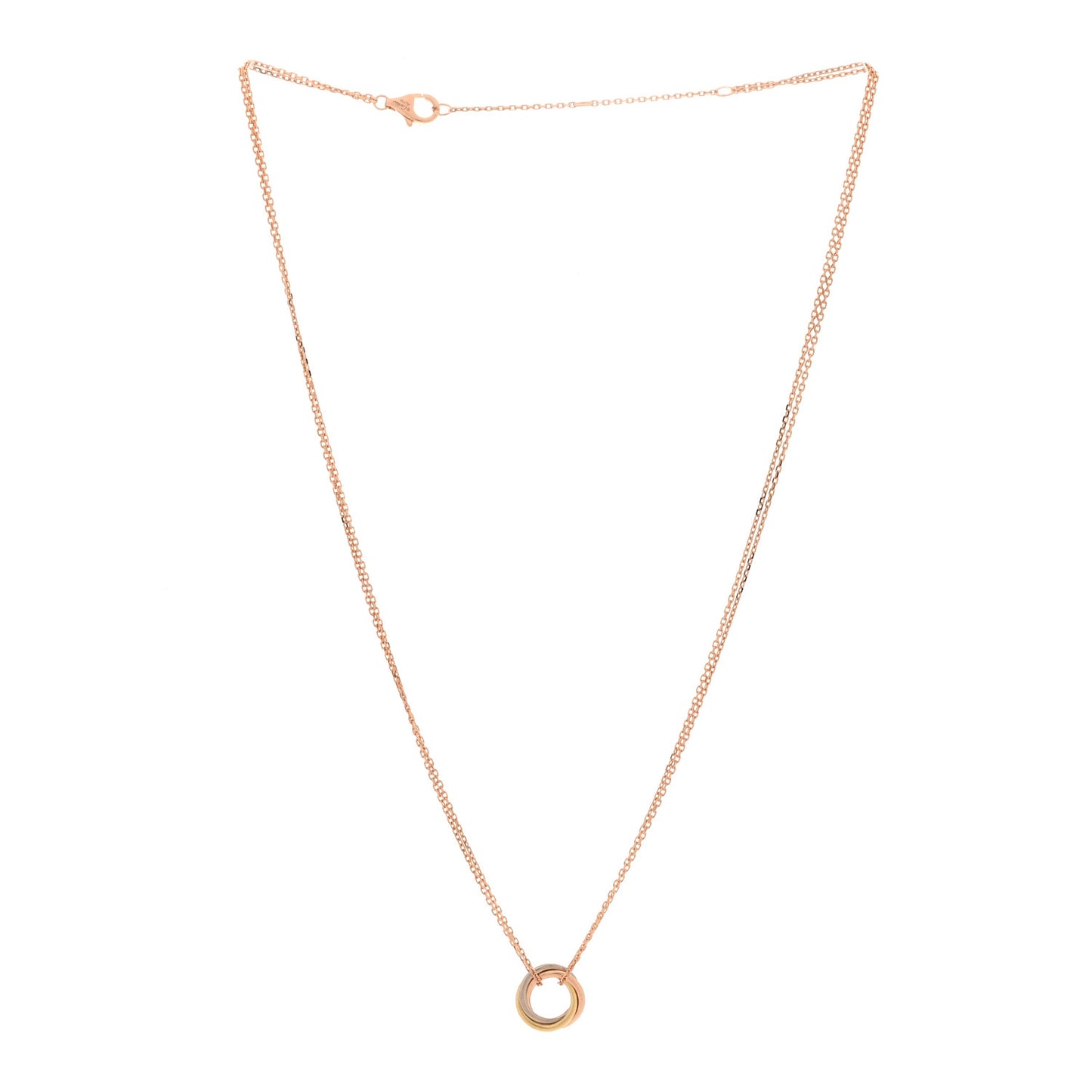 18K Pink Yellow White Gold Trinity Double Chain Pendant Necklace