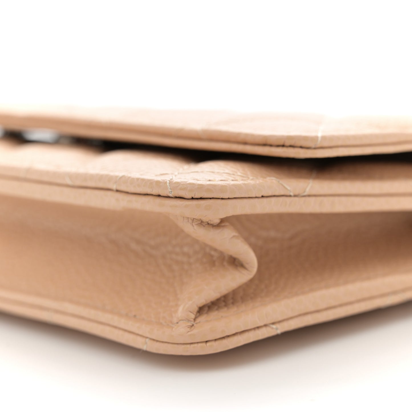 Caviar Quilted Wallet on Chain WOC Beige