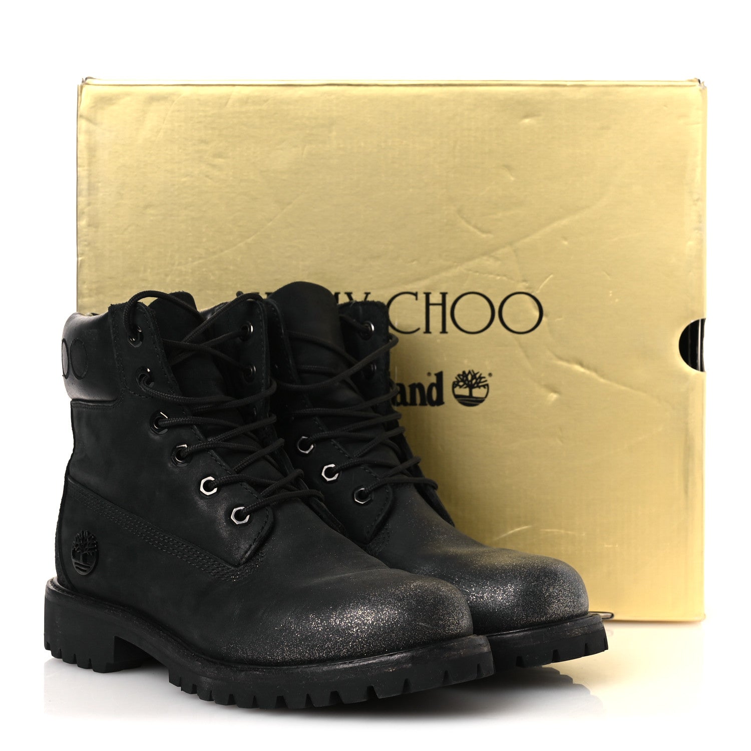 Jimmy Choo X TIMBERLAND Nubuck Glitter Womens Ankle Boots 38.5 Black Gunmetal 11 of 11