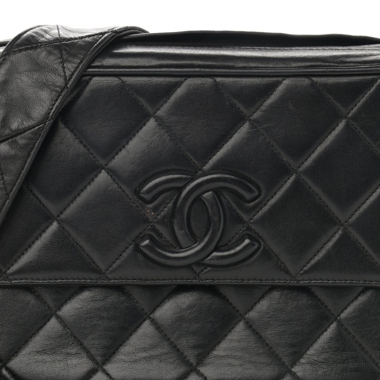 Lambskin Quilted Tassel Flap Camera Case Black