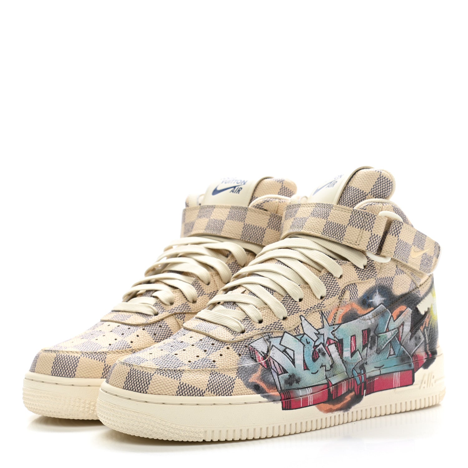 Louis Vuitton X NIKE Damier Azur Mens Air Force 1 High Top Sneakers 7.5 White 3 of 11