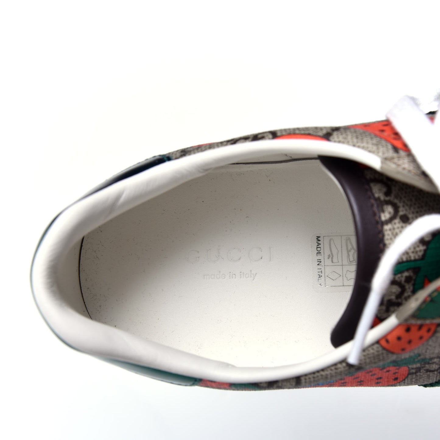 GG Supreme Monogram Strawberry Web Womens Ace Sneakers 40 Beige Multicolor Red Green