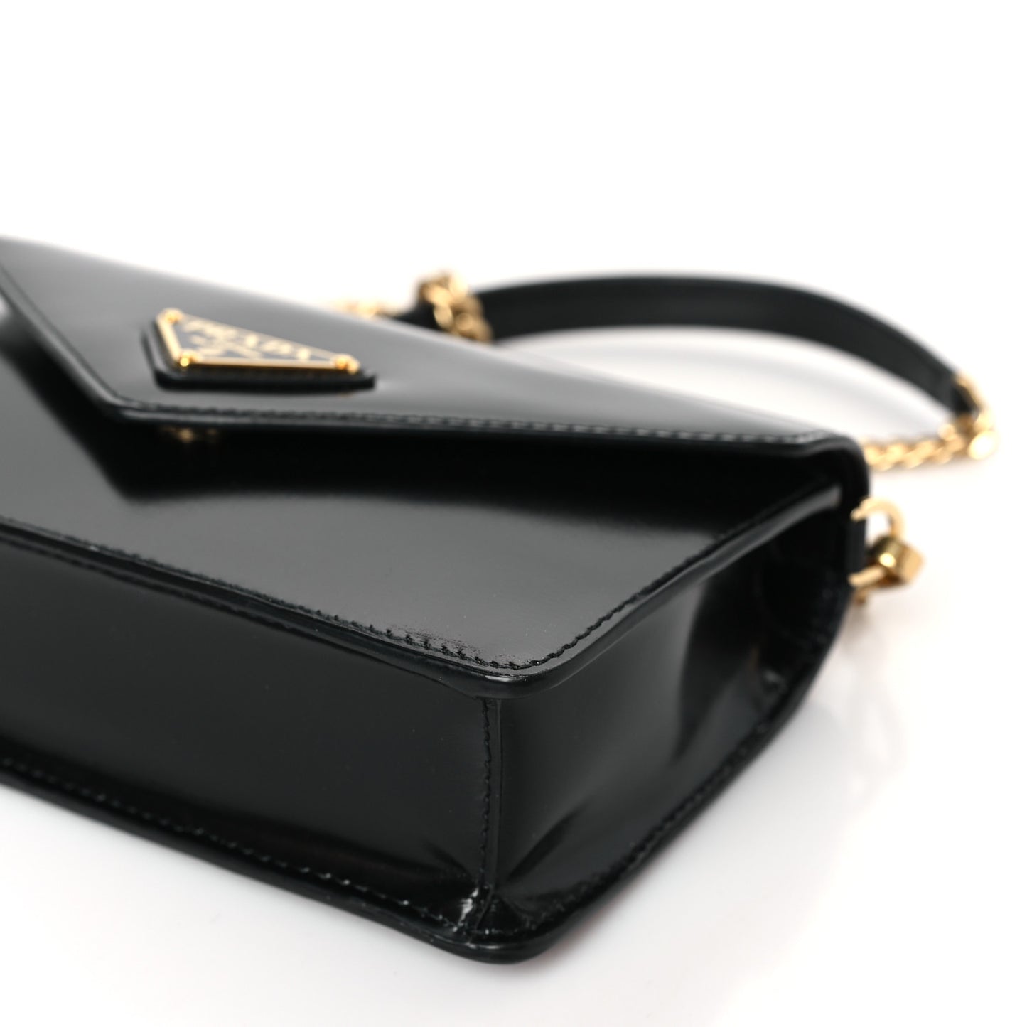 Vitello Envelope Flap Chain Crossbody Bag Black