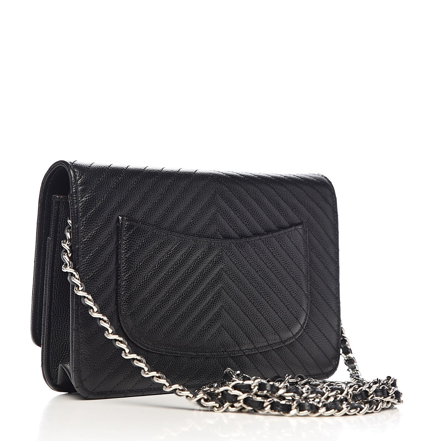 Caviar Chevron Quilted Wallet On Chain WOC Black