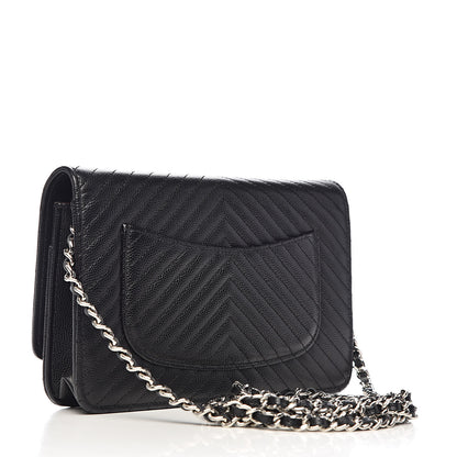 Chanel Caviar Chevron Quilted Wallet On Chain WOC Black 3 of 19