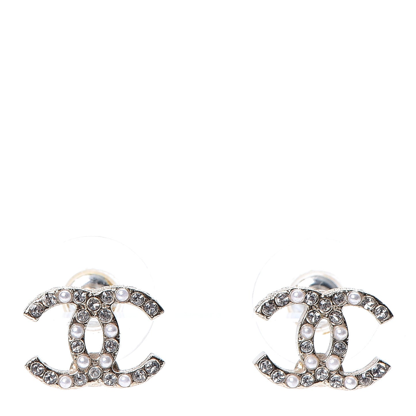 Pearl Crystal CC Charms Stud Earrings Light Gold